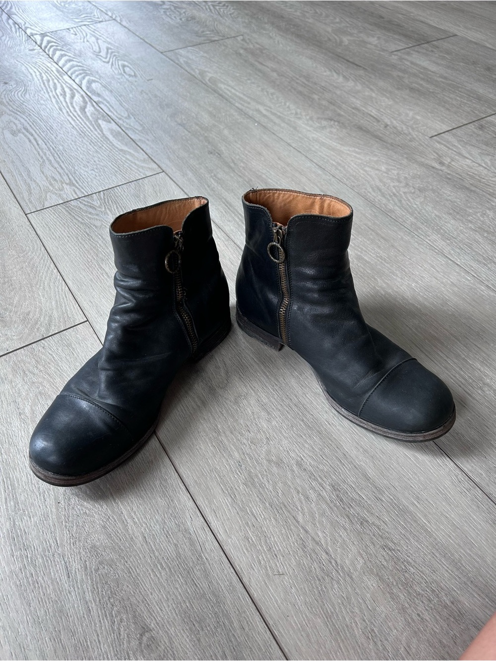 Fiorentini + Baker Black Leather Zip Ankle Boots Italy Luxury Moto Biker Edgy